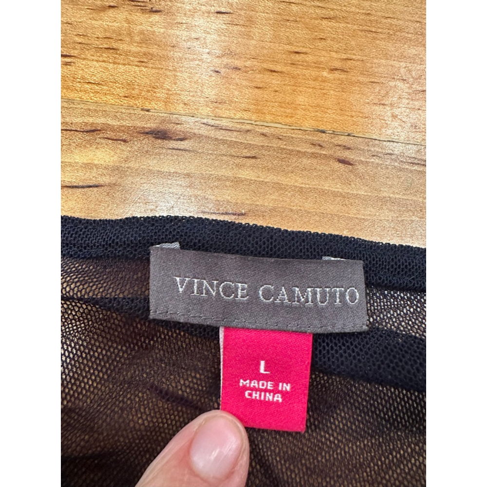 Women's Vince Camuto Navy Sheer Ruffle Dress L - Picture 6 of 8
